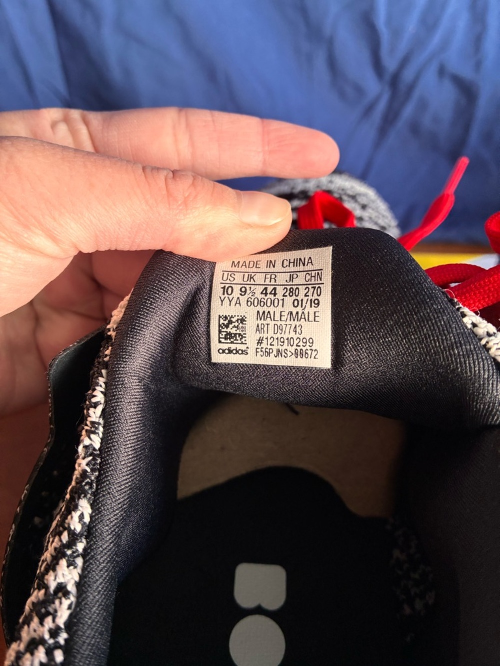 Adidas Black and White Knit Sneaker with Red Accents - Picture 3 of 4